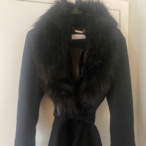 Calvin Klein wool coat faux fur collar